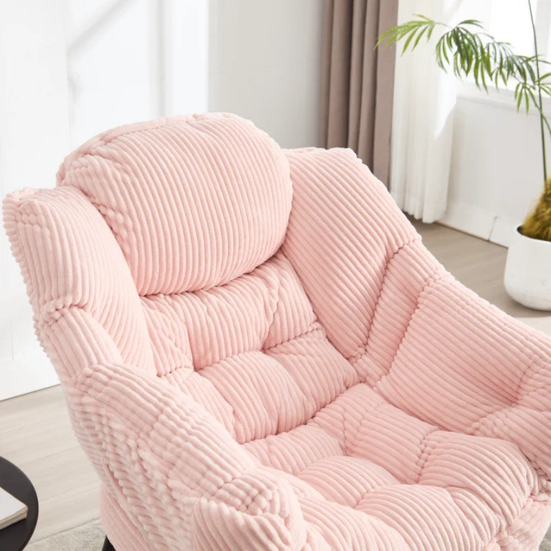 Lazy Chair with Ottoman, Modern Lounge Accent Chair with Armrests and a Side Pocket, Leisure Upholstered Sofa Chair Reading Chair with Footrest for Small Space, Corner Chair-Pink-海智集-Default-