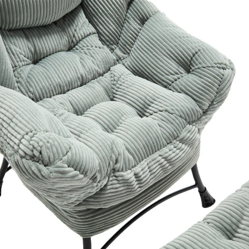 Lazy Chair with Ottoman, Modern Lounge Accent Chair with Armrests and a Side Pocket, Leisure Upholstered Sofa Chair Reading Chair with Footrest for Small Space, Corner Chair-Light green-海智集-Default-