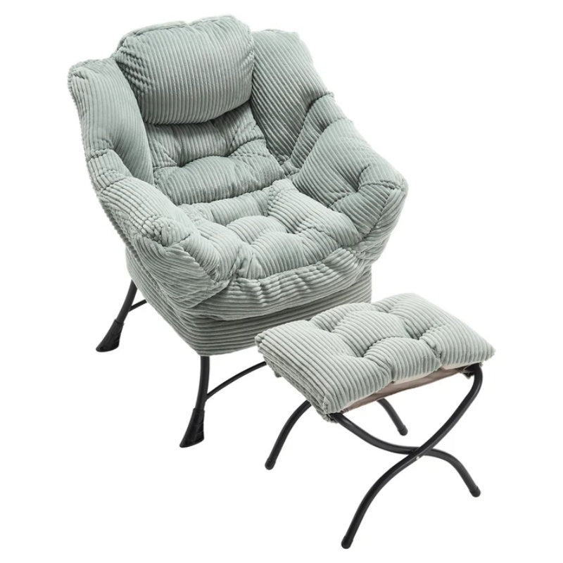 Lazy Chair with Ottoman, Modern Lounge Accent Chair with Armrests and a Side Pocket, Leisure Upholstered Sofa Chair Reading Chair with Footrest for Small Space, Corner Chair-Light green-海智集-Default-