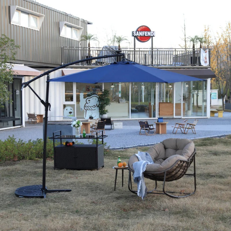 10ft Solar LED Offset Hanging Market Patio Umbrella (Navy blue )(No Base)-海智集-Default-