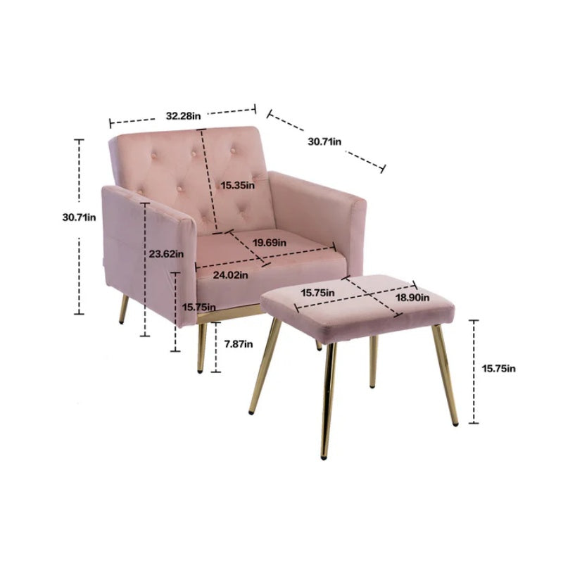 COOLMORE Velvet Accent Chair with Adjustable Armrests and Backrest, Button Tufted Lounge Chair, Single Recliner Armchair with Ottoman-海智集-Default-