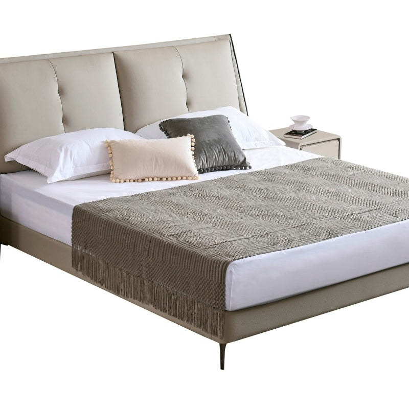 Jinxuan Series GINSON genuine Leather Bed, modern and simple Italian light Luxury high-end solid wood soft Package 2308# (including bed board but excluding bedside table)-海智集-