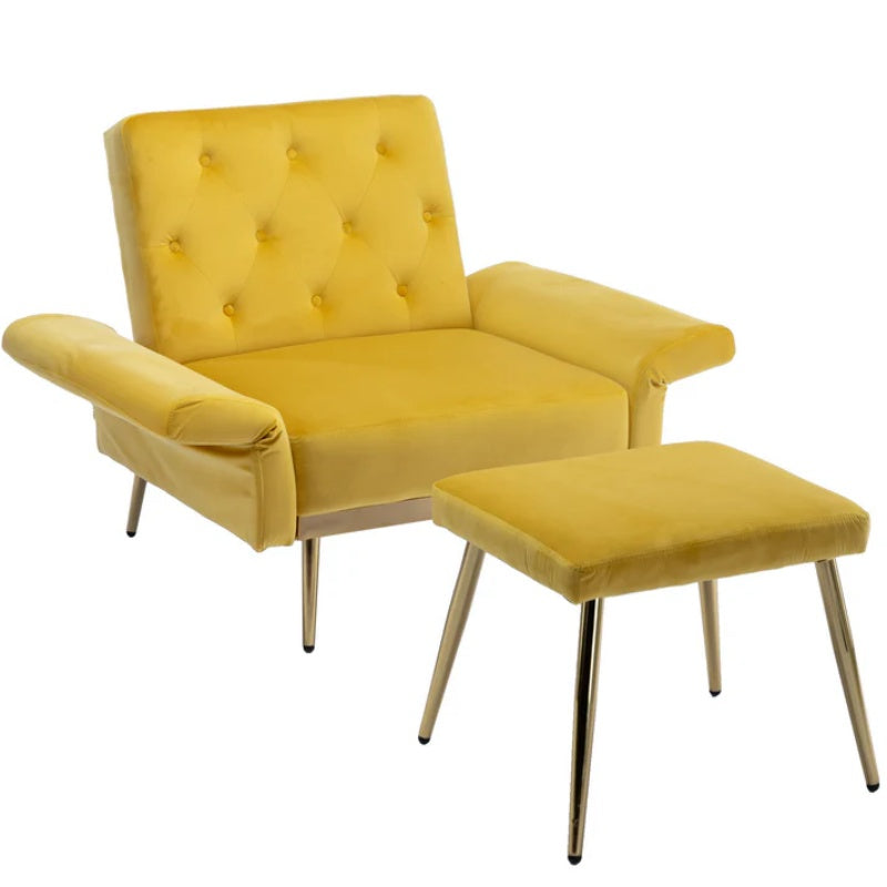 COOLMORE Velvet Accent Chair with Adjustable Armrests and Backrest, Button Tufted Lounge Chair, Single Recliner Armchair with Ottoman-海智集-Default-