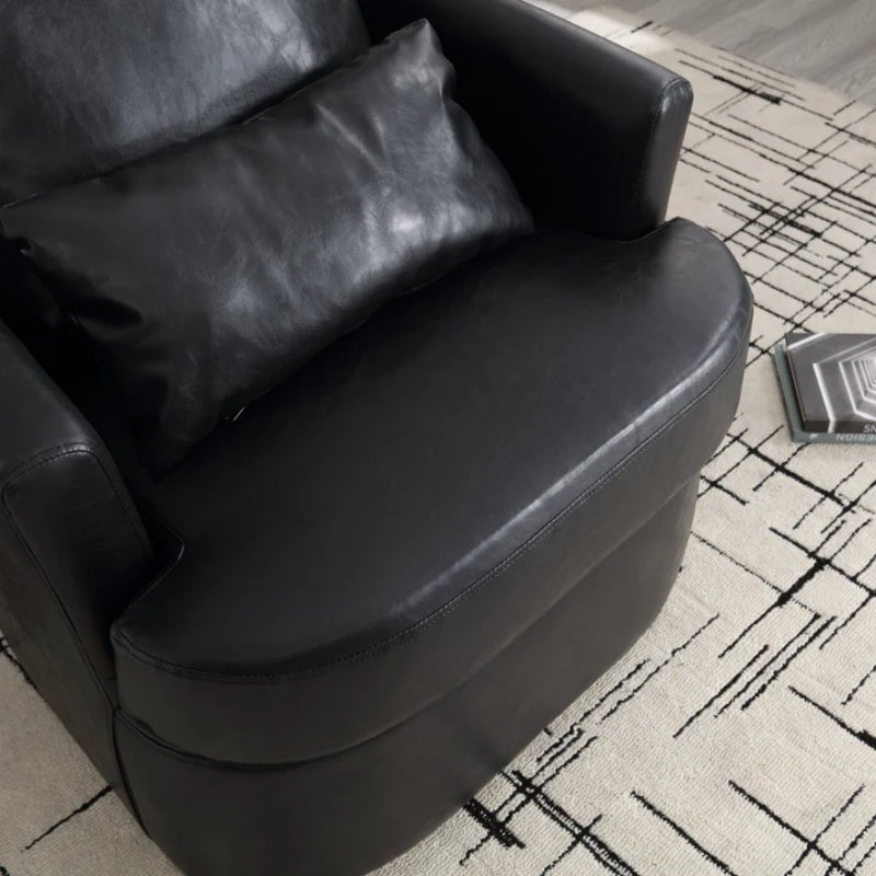 Modern Swivel Barrel Club Chair, Comfy Accent Sofa with 360 Degree Swivel, Black PU Leather, 32.68x30.31x24.80 Inches-海智集-Default-