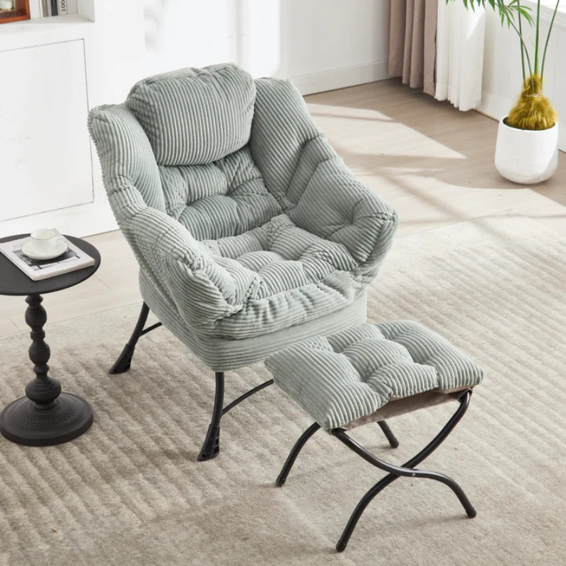 Lazy Chair with Ottoman, Modern Lounge Accent Chair with Armrests and a Side Pocket, Leisure Upholstered Sofa Chair Reading Chair with Footrest for Small Space, Corner Chair-Light green-海智集-Default-