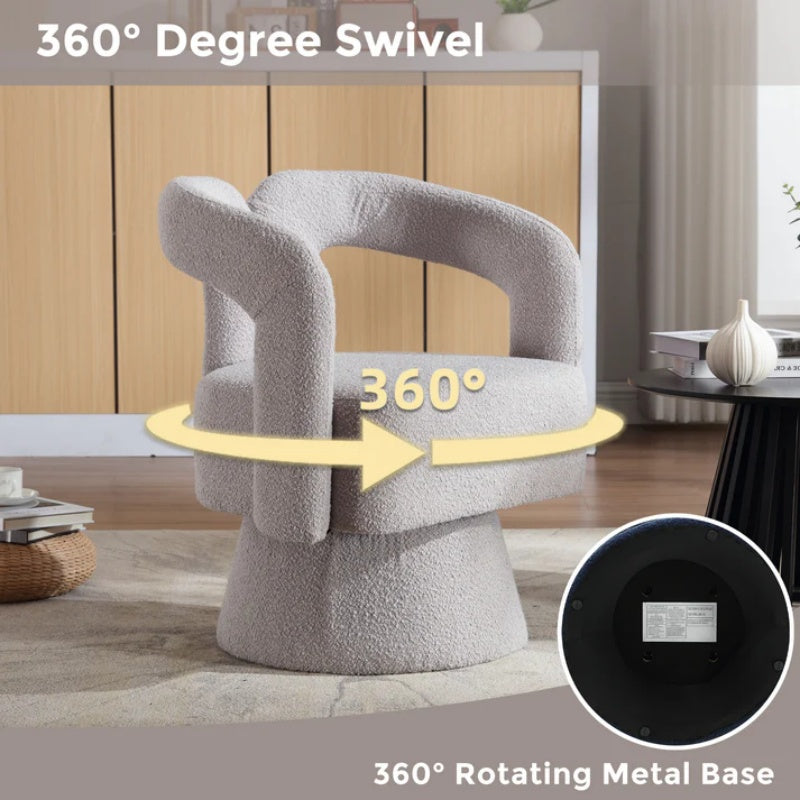 COOLMORE 360 Degree Swivel Cuddle Barrel Accent Chairs, Round Armchairs with Wide Upholstered, Fluffy Fabric Chair for Living Room, Bedroom, Office, Waiting Rooms (Light Gray Boucle)-海智集-Default-