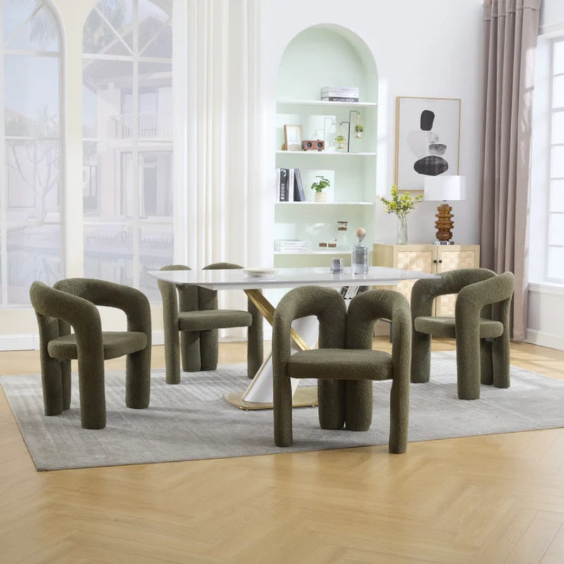 COOLMORE Contemporary Designed Velvet Upholstered Accent/Dining Chair in Olive Teddy Fabric with Armrests-海智集-Default-