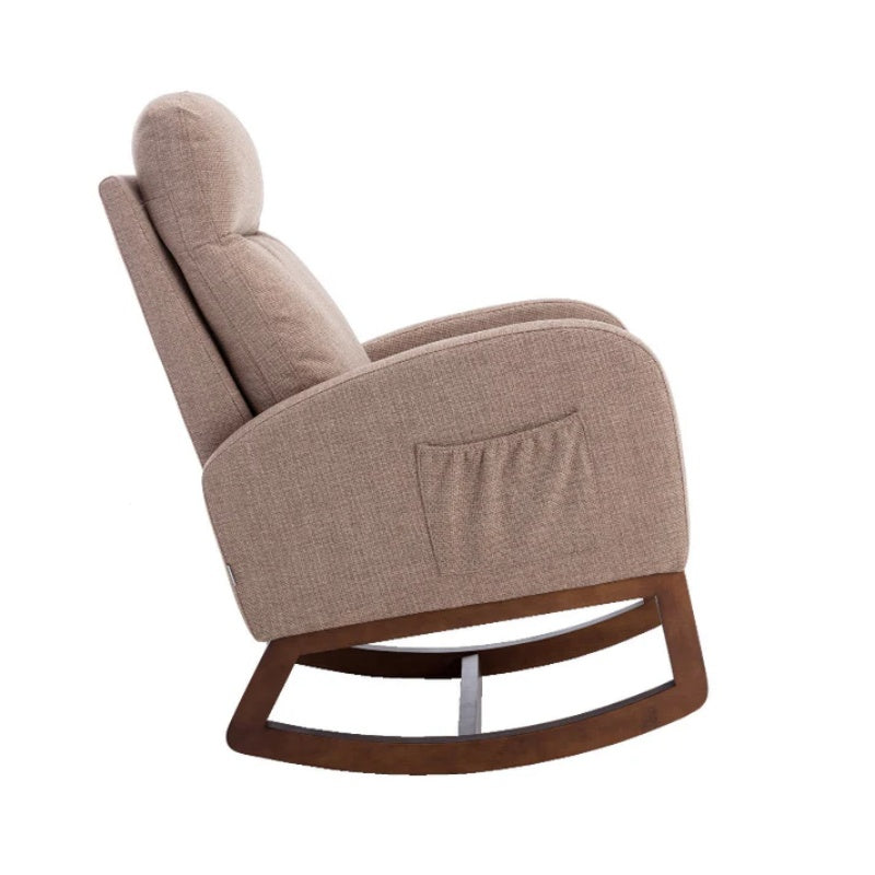 Rocking Chair, Modern Glider Chair, Recliner Armchair with Wood Legs and Side Pocket, Nursery Rocking Accent Chair with High Back for Living Room Bedroom (Camel linen)-海智集-Default-