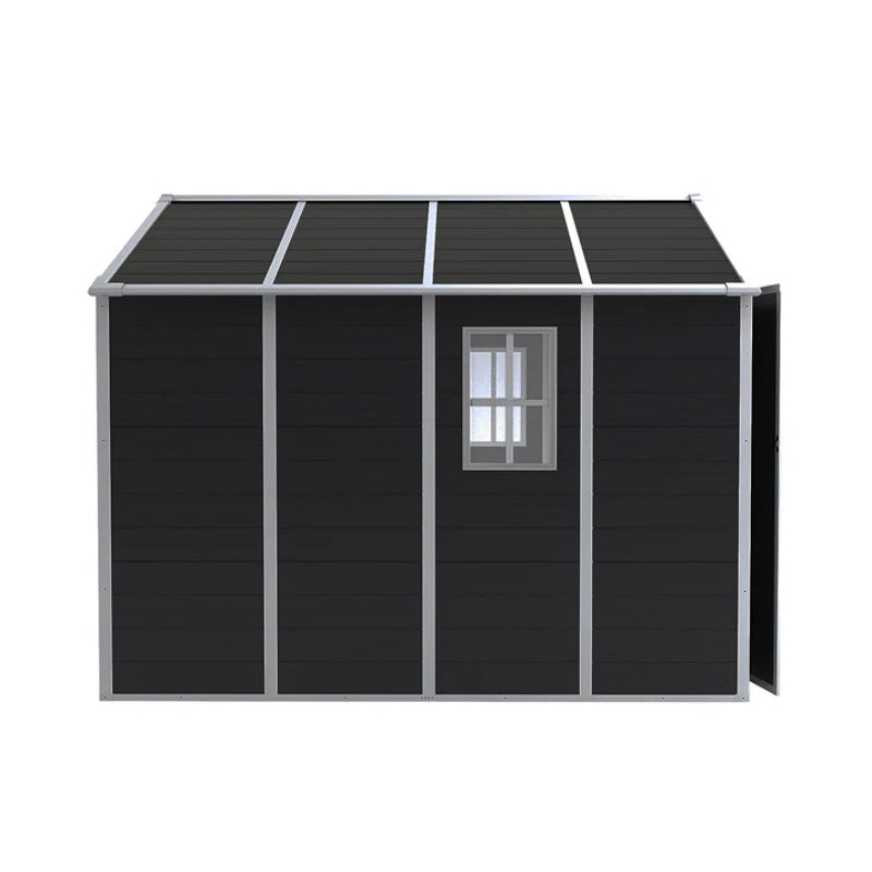 Campcraft 8*8ft resin storage shed, high quality pp material, strong structure, waterproof, rust and UV proof, large storage space, 12mm thick pp board, HD window lighting Dark gray-海智集-Default-