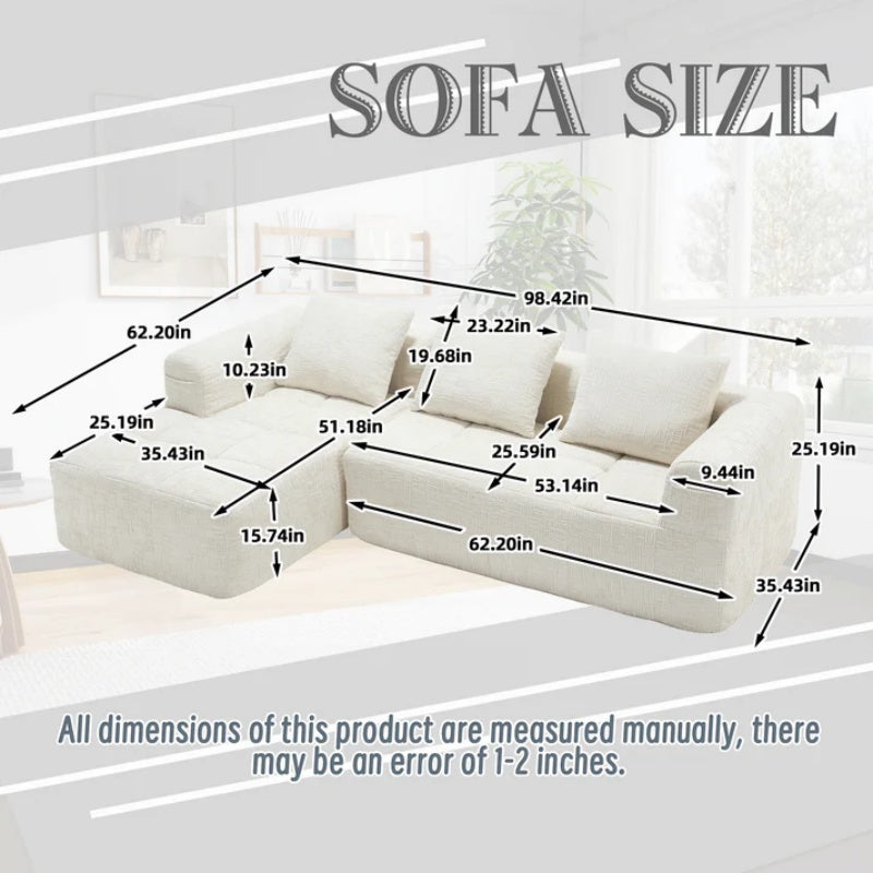 UNITED WE WIN 98.42-inch modular sectional sofa, modern modular L-shaped sofa with chaise longue, equipped with small side pockets and free of compression during installation.-海智集-Default-