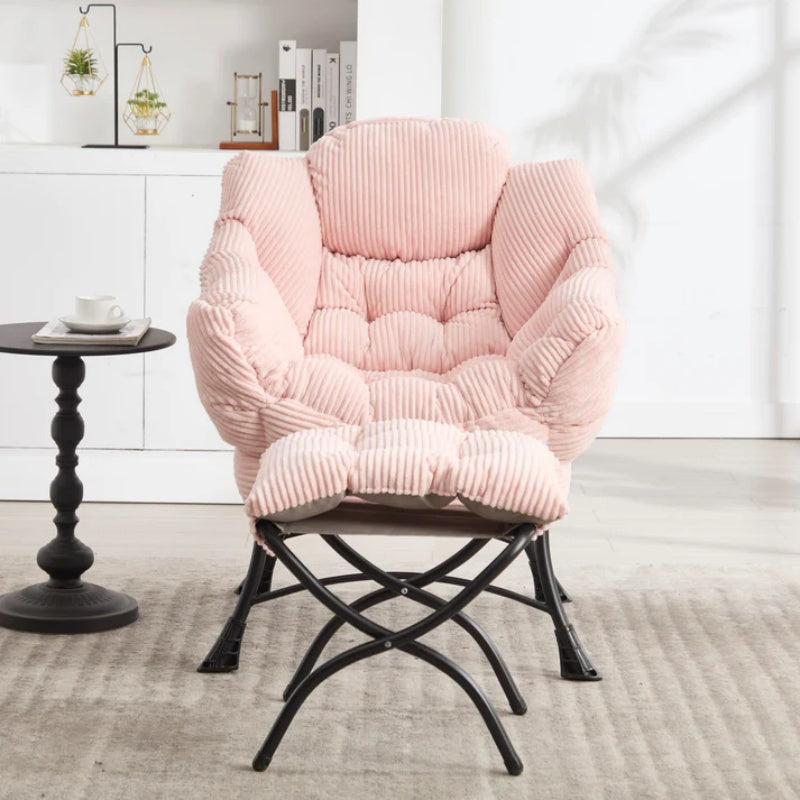 Lazy Chair with Ottoman, Modern Lounge Accent Chair with Armrests and a Side Pocket, Leisure Upholstered Sofa Chair Reading Chair with Footrest for Small Space, Corner Chair-Pink-海智集-Default-