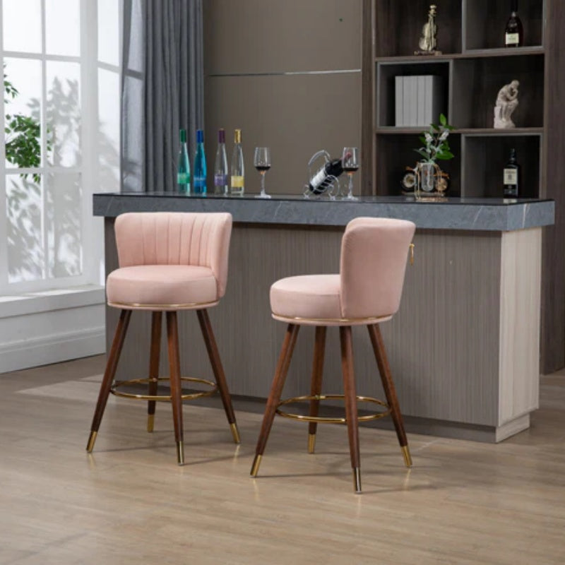 COOLMORE Counter Height Bar Stools Set of 2 for Kitchen Counter Solid Wood Legs with Fabric with a fixed height of 360 degrees-海智集-Default-
