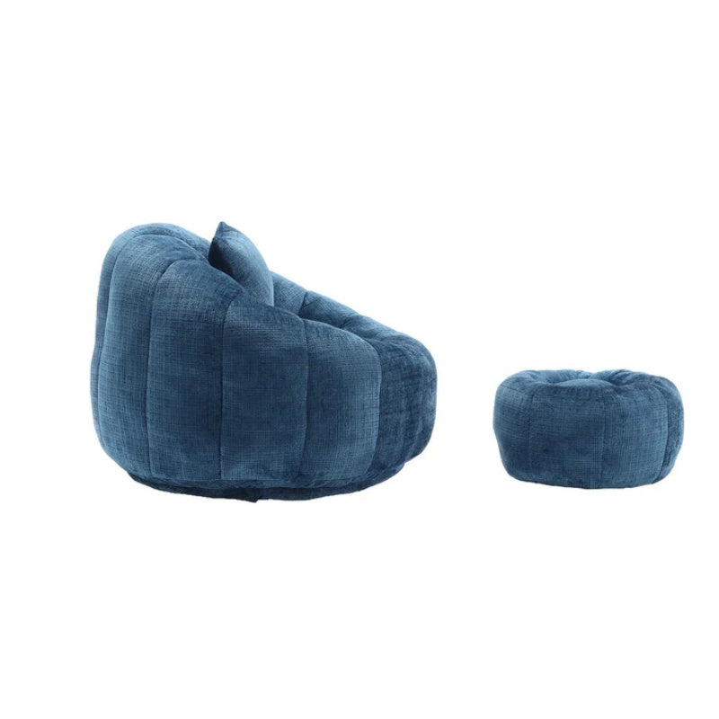 COOLMORE Modern Extra Large Round Bean Bag Chair with Footrest for Living Room, Chenille Fabric Lazy Sofa with Pillow for Adults, Teenagers,Child, Suitable for Bedroom, Dormitory, Study Room-海智集-Default-