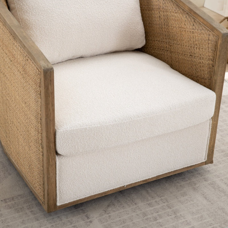 Beige Boucle Swivel Barrel Chair, Comfy Round Accent Sofa Chair with 360 Degree Swivel, Leisure Arm Chair for Living Room, Nursery, Hotel, Bedroom, Office, Lounge-海智集-Default-