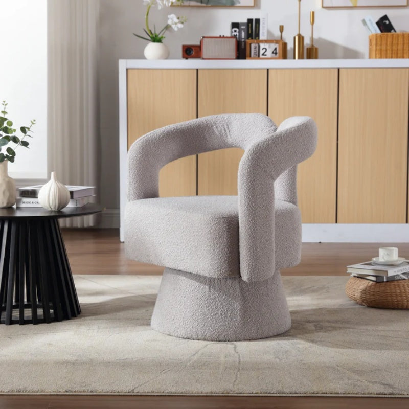 COOLMORE 360 Degree Swivel Cuddle Barrel Accent Chairs, Round Armchairs with Wide Upholstered, Fluffy Fabric Chair for Living Room, Bedroom, Office, Waiting Rooms (Light Gray Boucle)-海智集-Default-