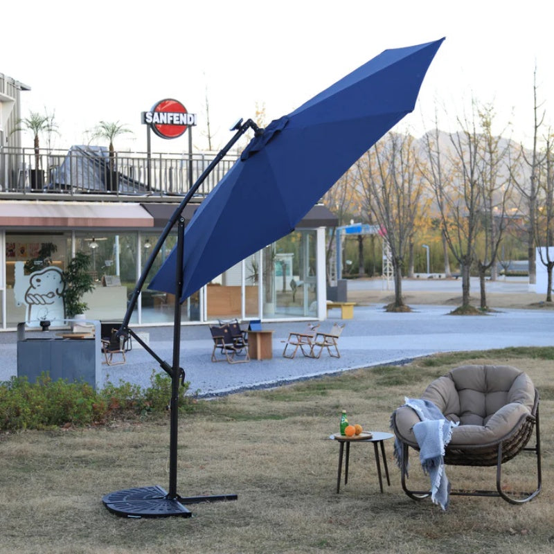10ft Solar LED Offset Hanging Market Patio Umbrella (Navy blue )(No Base)-海智集-Default-