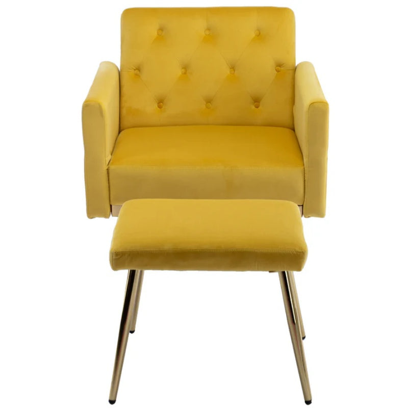 COOLMORE Velvet Accent Chair with Adjustable Armrests and Backrest, Button Tufted Lounge Chair, Single Recliner Armchair with Ottoman-海智集-Default-