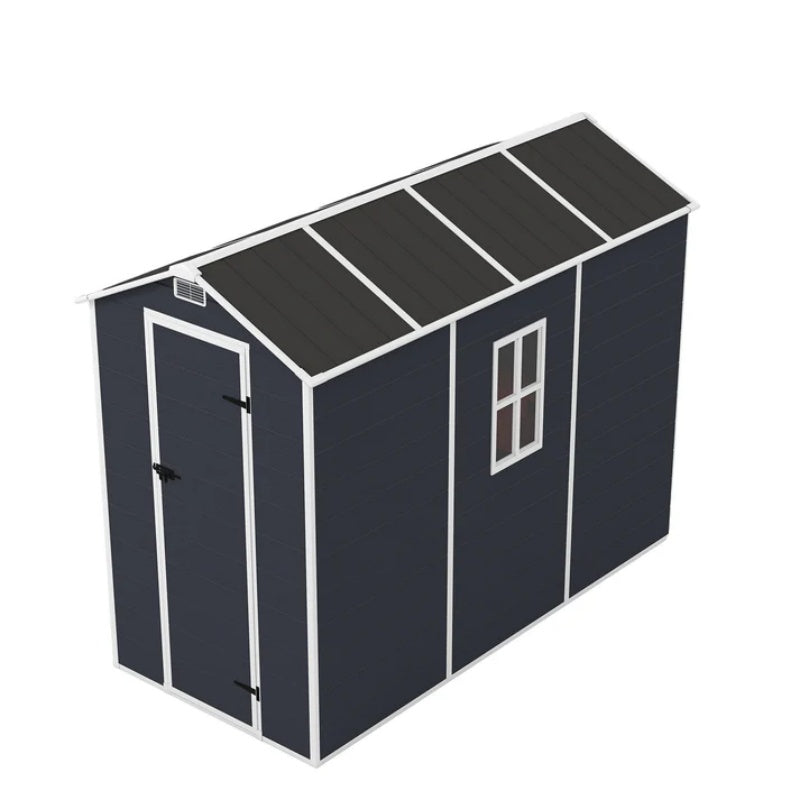 Campcraft 4*8ft resin storage shed, high quality pp material, strong structure, waterproof, rust and UV proof, large storage space, 12mm thick pp board, HD window lighting Dark gray-海智集-Default-