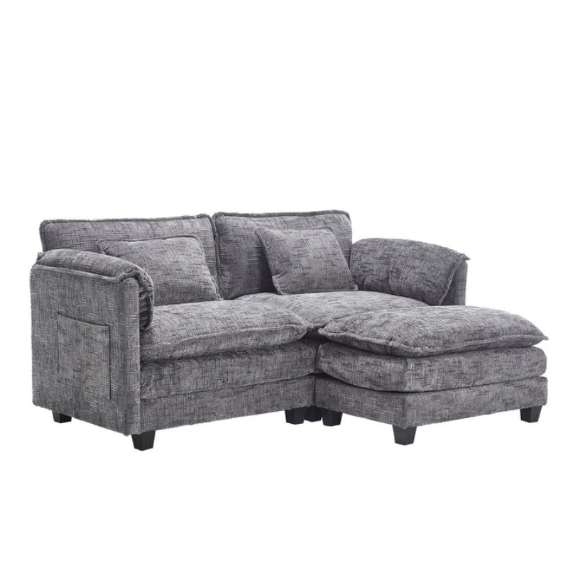 UNITED WE WIN Chenille fabric, solid construction, the overall structure of the sofa is stable, detachable armrests, two foot stools and two-seat sofa with side pockets-海智集-Default-