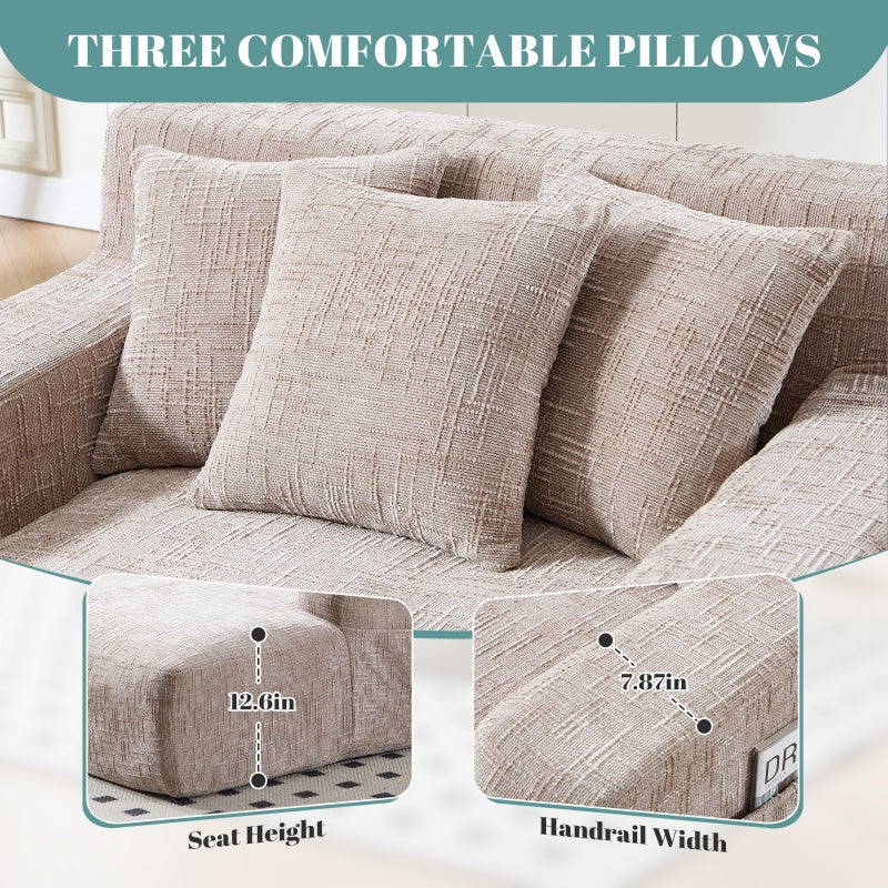 Chenille Interior Lazy Sofa Chaise Longue Armchair with Pillows and Armrests in Khaki-海智集-Default-