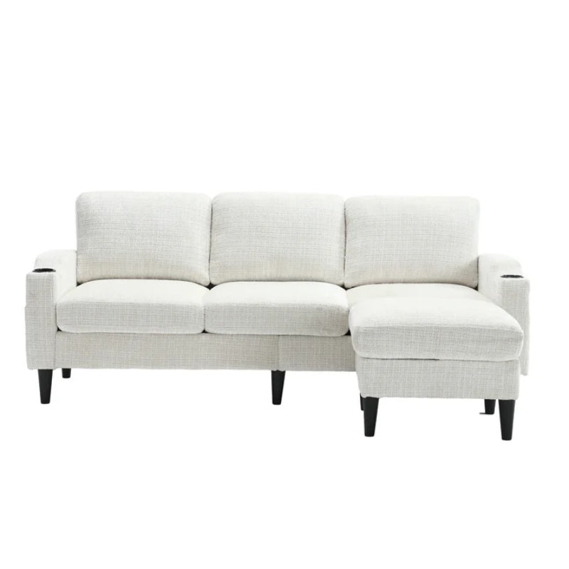 UNITED WE WIN Sofa for three, solid wood frame, Chenille fabric, side pocket, with two cup holders, footstool with storagestorage sofa /Living room sofa cozy sectional sofa-海智集-Default-