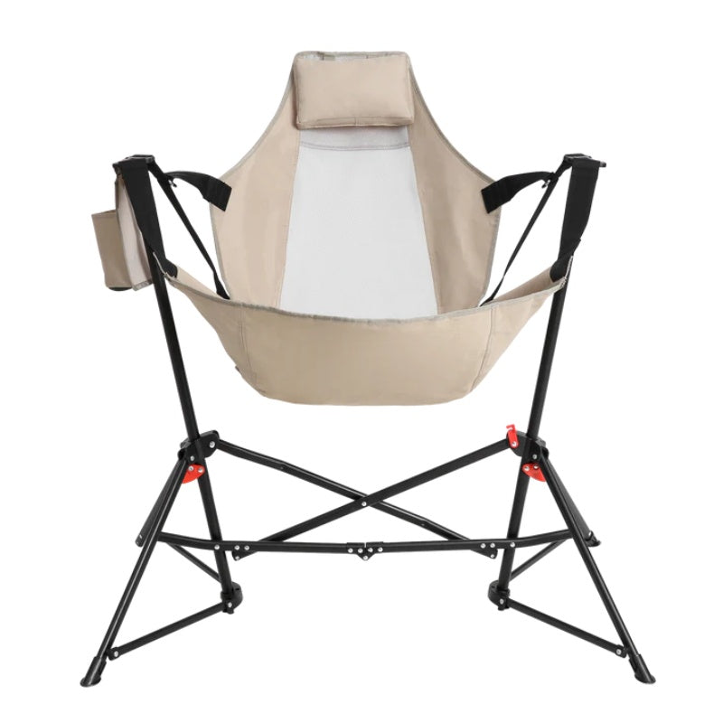 Hammock Camping Chair, Folding Portable Rocking Chair, Aluminum Alloy Adjustable Back Swinging Chair with Pillow Cup Holder, Recliner with Carry Bag for Outdoor Travel Lawn Backyard, KHAKI-海智集-Default-