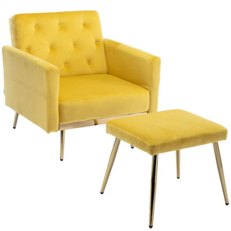 COOLMORE Velvet Accent Chair with Adjustable Armrests and Backrest, Button Tufted Lounge Chair, Single Recliner Armchair with Ottoman-海智集-Default-