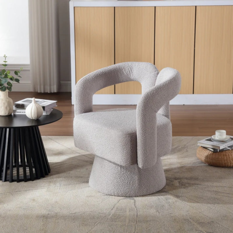 COOLMORE 360 Degree Swivel Cuddle Barrel Accent Chairs, Round Armchairs with Wide Upholstered, Fluffy Fabric Chair for Living Room, Bedroom, Office, Waiting Rooms (Light Gray Boucle)-海智集-Default-