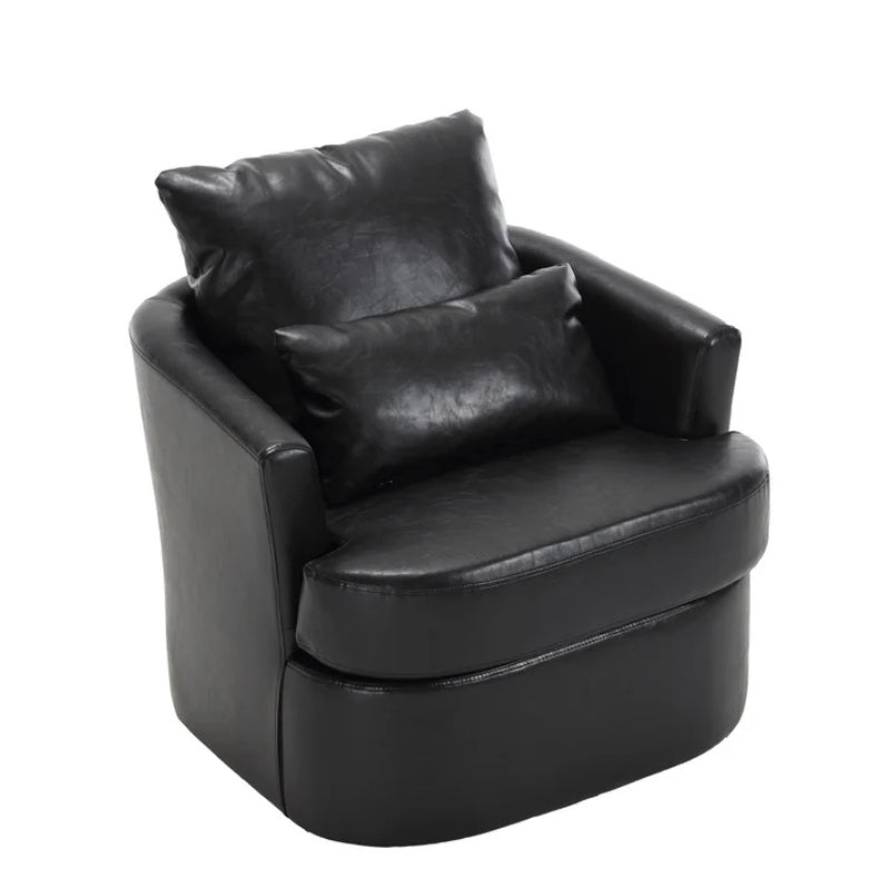 Modern Swivel Barrel Club Chair, Comfy Accent Sofa with 360 Degree Swivel, Black PU Leather, 32.68x30.31x24.80 Inches-海智集-Default-