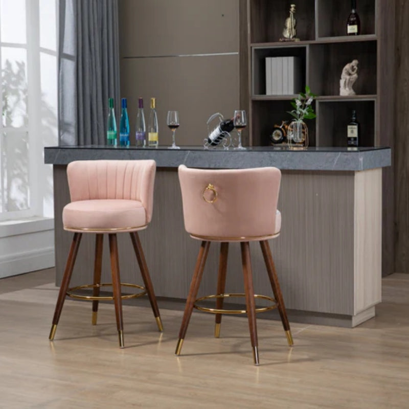 COOLMORE Counter Height Bar Stools Set of 2 for Kitchen Counter Solid Wood Legs with Fabric with a fixed height of 360 degrees-海智集-Default-