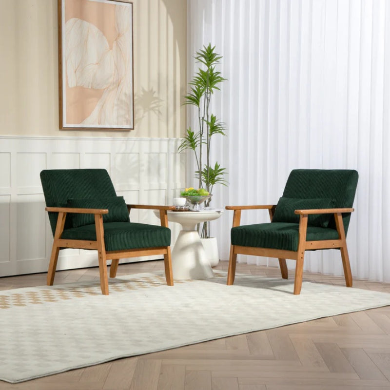 Leisure Chair with Solid Wood Armrest and Feet, Leisure chair, wood frame, velvet, solid rubber wood legs, Mid-Century Modern Accent chair, for Living Room Bedroom Studio chair,Two packs-海智集-Default-