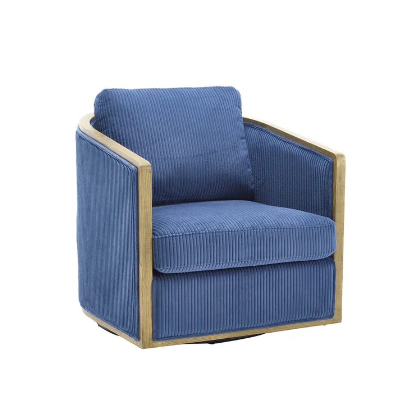 Navy Corduroy Swivel Barrel Chair, Comfortable Accent Sofa with 360 Degree Swivel for Living Room, Nursery, Office-海智集-Default-
