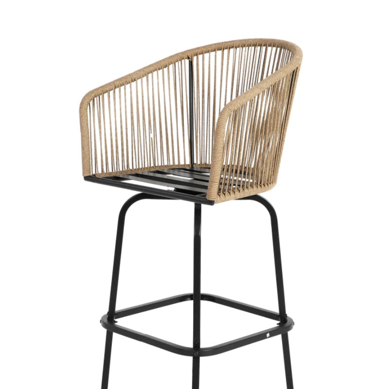 Outdoor Bar Stools Set of 2, 2-Piece Patio Bar Stools with Armrests, All Weather Rattan Bar Chairs with Backrest, Wicker Bar Stools for Backyard, Garden, Pool, Balcony and Deck- Gery-海智集-Default-