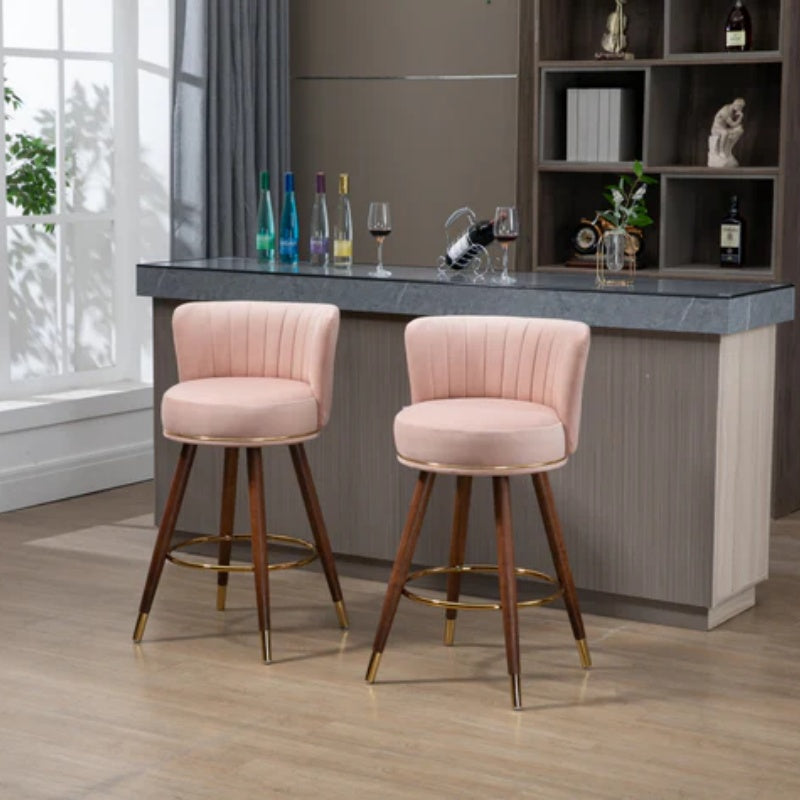 COOLMORE Counter Height Bar Stools Set of 2 for Kitchen Counter Solid Wood Legs with Fabric with a fixed height of 360 degrees-海智集-Default-