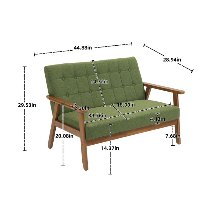 COOLMORE Mid-Century Modern Solid Loveseat Sofa Upholstered Linen Loveseat, 2-Seat Upholstered Loveseat Sofa Modern Couch-海智集-Default-