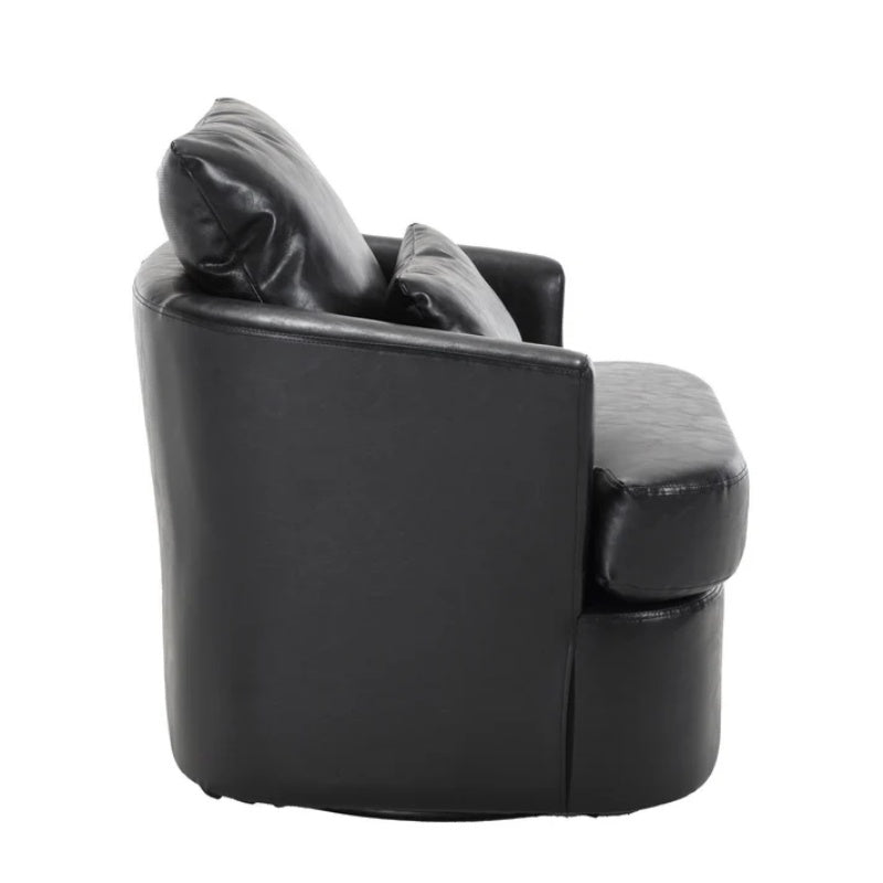 Modern Swivel Barrel Club Chair, Comfy Accent Sofa with 360 Degree Swivel, Black PU Leather, 32.68x30.31x24.80 Inches-海智集-Default-