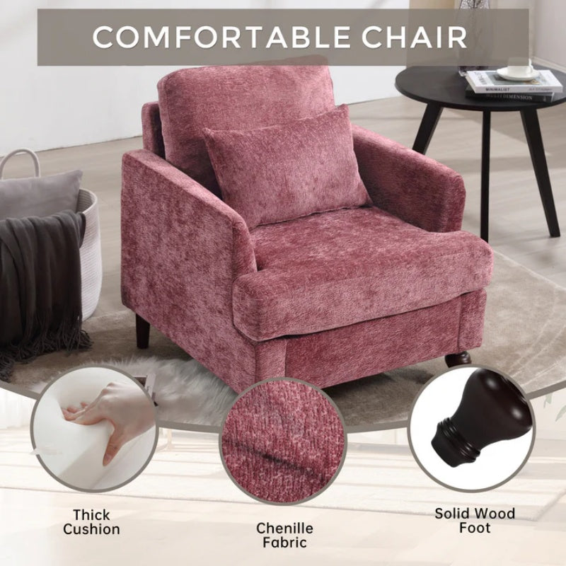 Mid Century Modern Wood Frame Armchair with Tufted Design and Studded Details in Wine Red Chenille Fabric-海智集-Default-