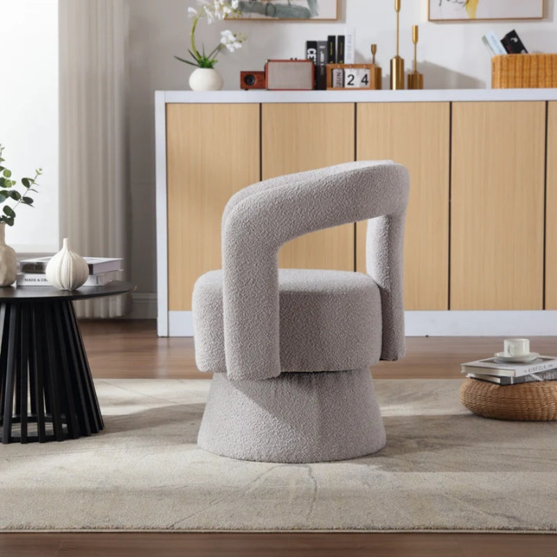 COOLMORE 360 Degree Swivel Cuddle Barrel Accent Chairs, Round Armchairs with Wide Upholstered, Fluffy Fabric Chair for Living Room, Bedroom, Office, Waiting Rooms (Light Gray Boucle)-海智集-Default-