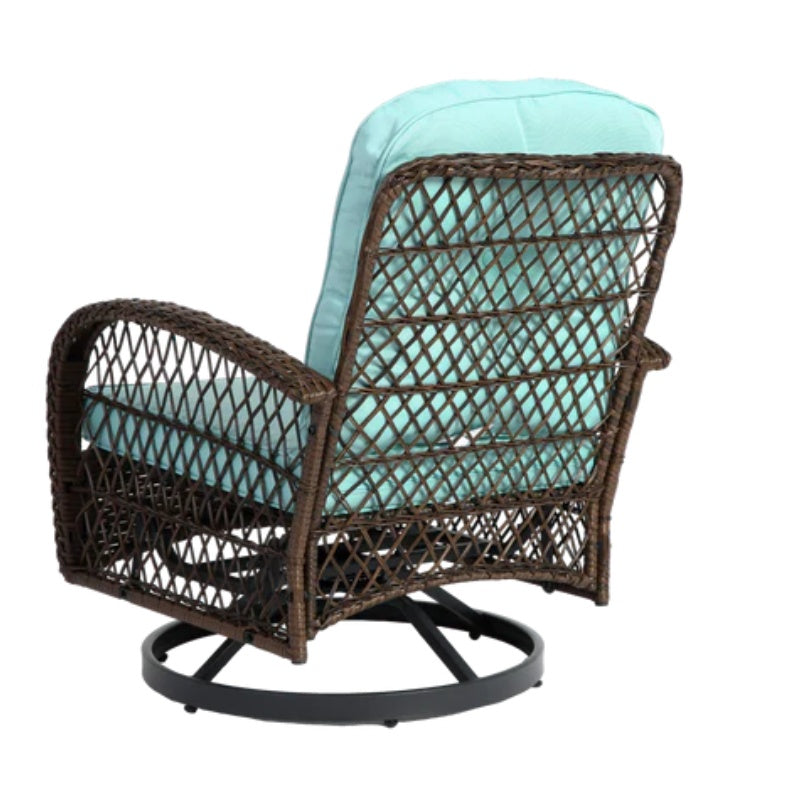 3 Pieces Outdoor Swivel Rocker Patio Chairs, 360 Degree Rocking Patio Conversation Set with Thickened Cushions and Glass Coffee Table for Backyard, Blue-海智集-Default-