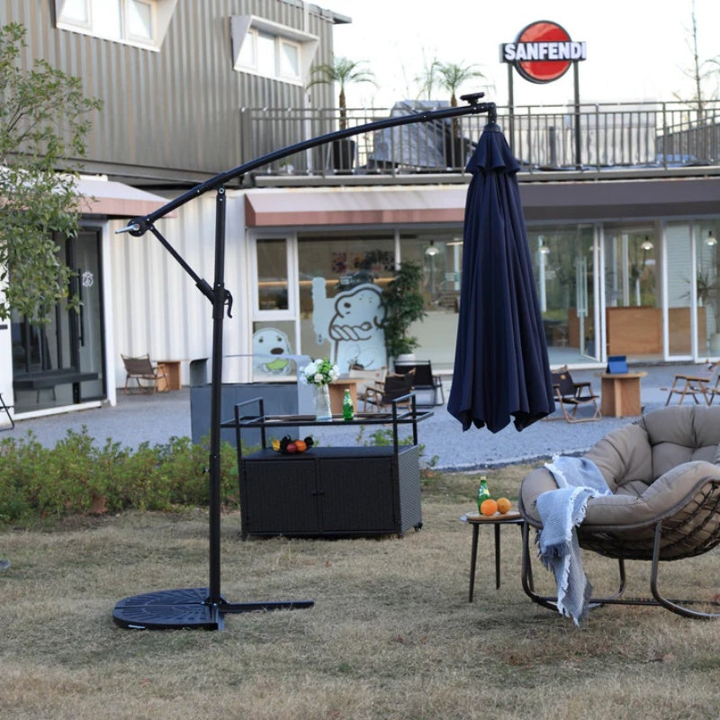 10ft Solar LED Offset Hanging Market Patio Umbrella (Navy blue )(No Base)-海智集-Default-