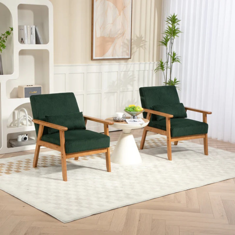 Leisure Chair with Solid Wood Armrest and Feet, Leisure chair, wood frame, velvet, solid rubber wood legs, Mid-Century Modern Accent chair, for Living Room Bedroom Studio chair,Two packs-海智集-Default-