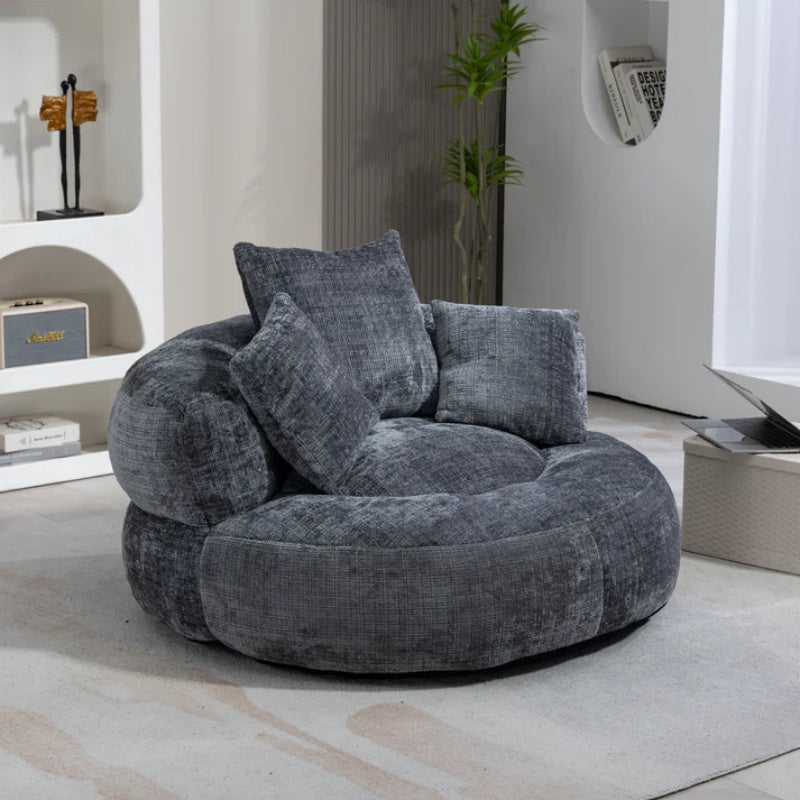 Lazy Sofa Durable Comfort Lounger High Back Bean Bag Chair with Three Pillows, Gray Chenille, 42.52 inches-海智集-Default-