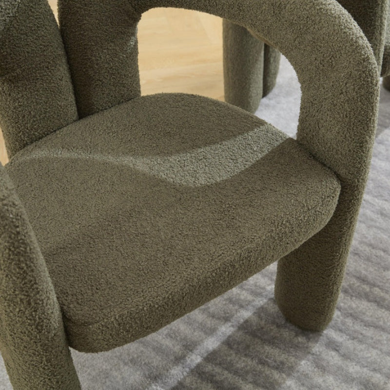 COOLMORE Contemporary Designed Velvet Upholstered Accent/Dining Chair in Olive Teddy Fabric with Armrests-海智集-Default-
