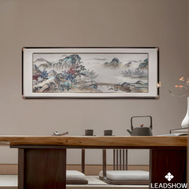 Chinese Landscape Embroidery Art - New Style Silk Scroll with Mountain-Water Design-海智集-