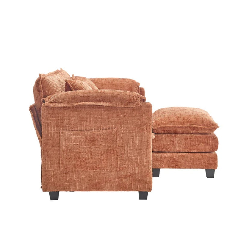 UNITED WE WIN Chenille fabric, solid construction, the overall structure of the sofa is stable, detachable armrests, two foot stools and two-seat sofa with side pockets-海智集-Default-