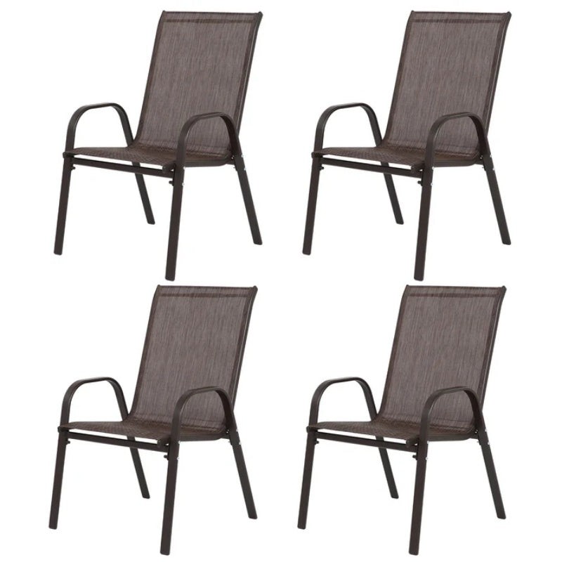 4 Piece Patio Chairs, Outdoor Camping Chairs with Breathable Textilene Fabric, Set of 2 Garden Chairs with Armrest High Backrest for Garden Patio Pool Beach Yard Space Saving ( Brown)-海智集-Default-