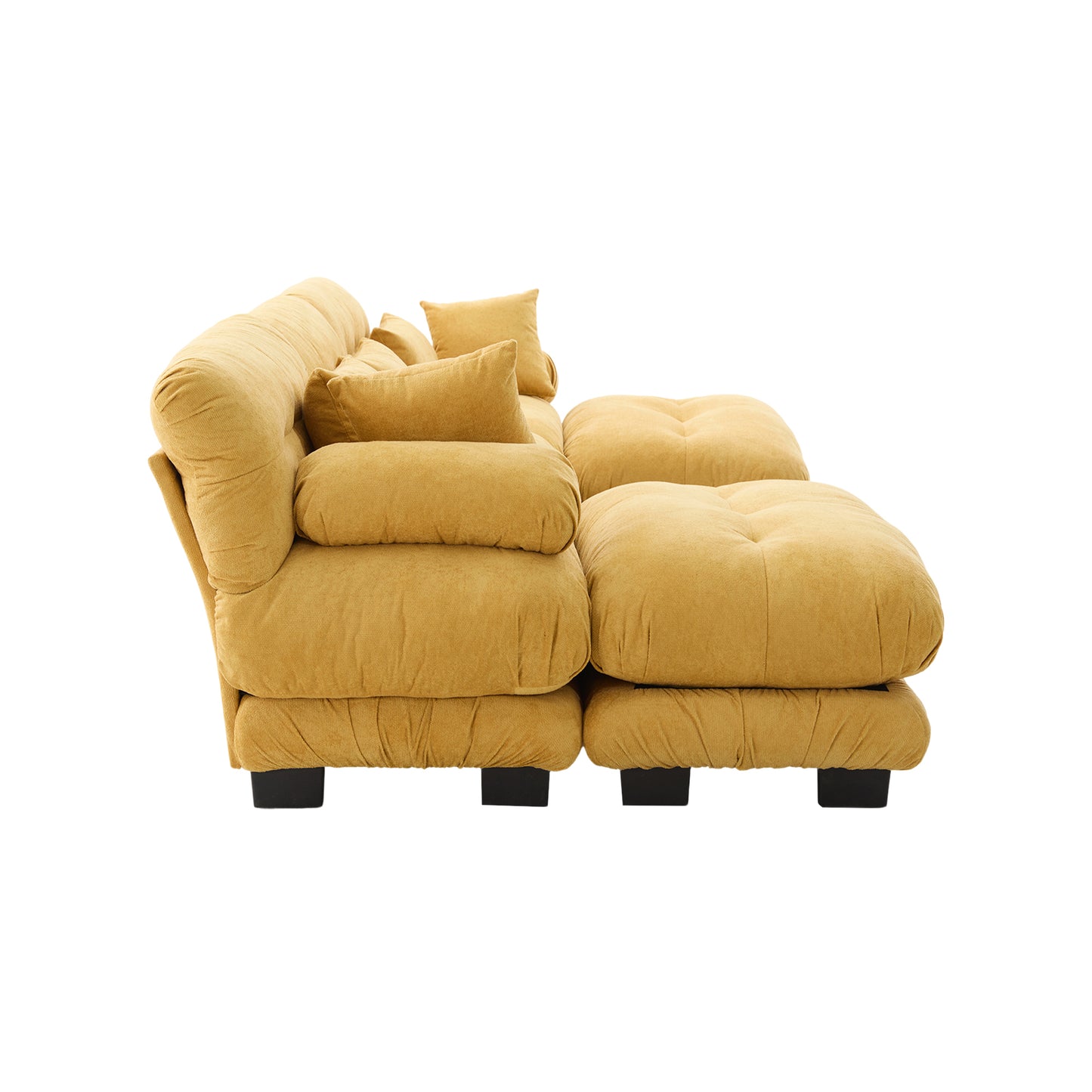 UNITED WE WIN Pelletized velvet U Shape Cloud Couch with 2 Ottomans,Free Combined 3 Seater Comfy Sofa with Bolster Armrest Pillows, sofa for Living Room-海智集-Default-