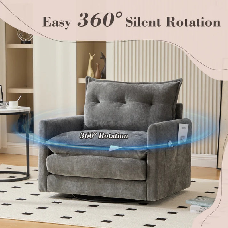 UNITED WE WIN Swivel Barrel Chair - Mid Century Modern Chair, Thick Padded Arm Chair with Solid Metal Base, Comfortable Single Sofa Chair, Swivel Accent Chair for Living Room Bedroom-海智集-Default-