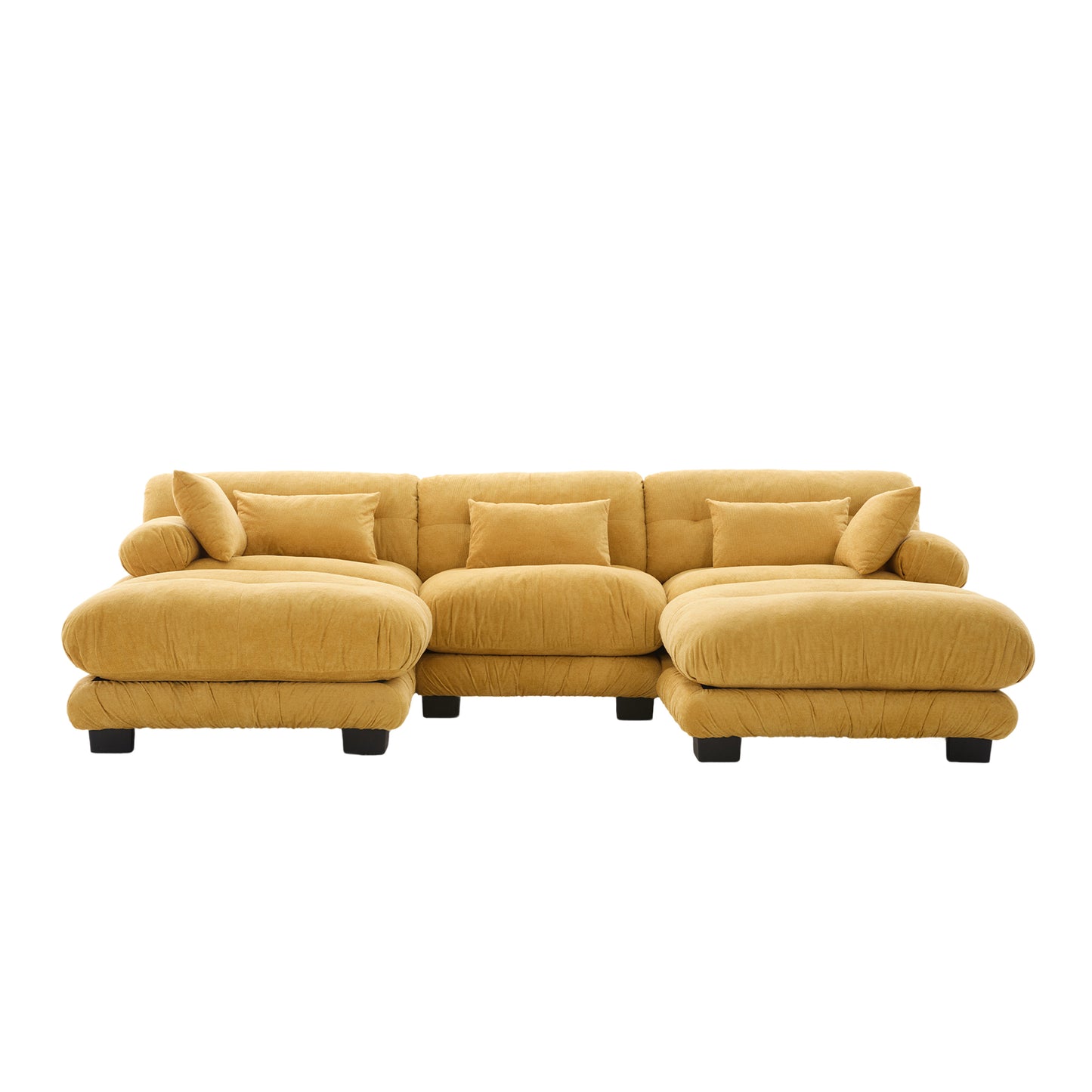 UNITED WE WIN Pelletized velvet U Shape Cloud Couch with 2 Ottomans,Free Combined 3 Seater Comfy Sofa with Bolster Armrest Pillows, sofa for Living Room-海智集-Default-