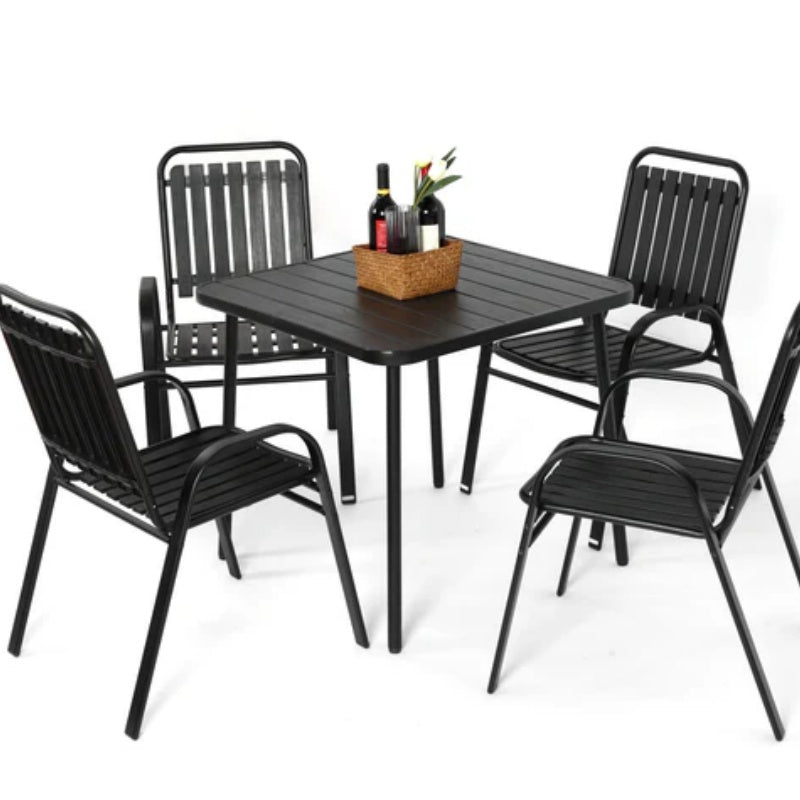 5-Piece Plastic chair and steel table Outdoor Dining Set, plastic Chairs and Table Set for Garden Patio, Black-海智集-Default-